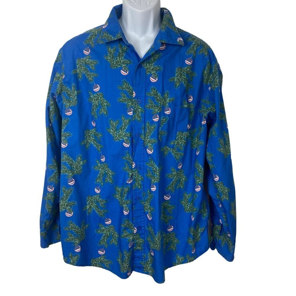 Vintage Haggar Ugly Christmas Shirt Mens XL Button Down American Flag Ornaments